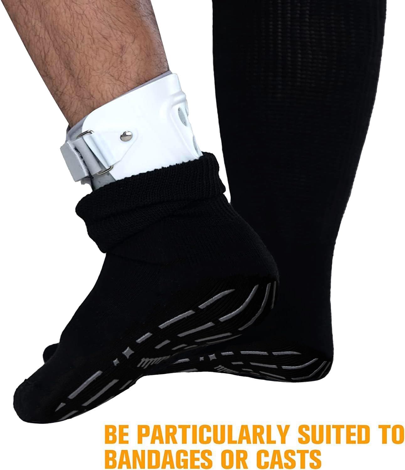 Bulinlulu Extra Width Socks for Swollen Feet-4 Pairs Hospital Grip Socks,Bariatric Socks,Diabetic Socks for Women Men 13-15,Lymphedema Socks-4 Black
