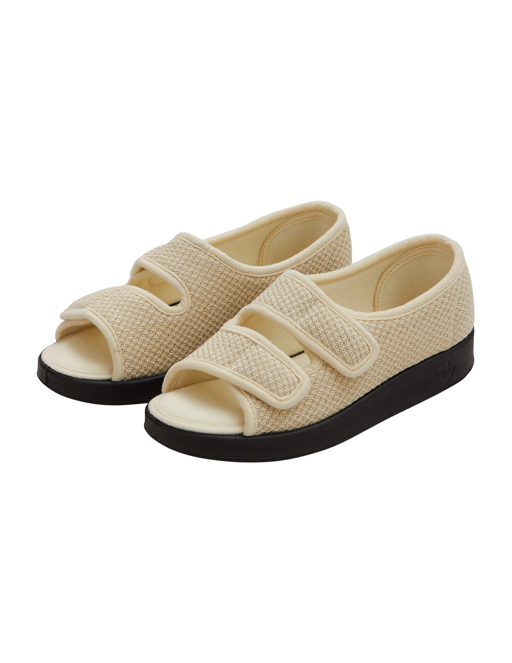 Silverts Women's Open Toe Shoes - Diabetic Shoes for Women Wide Width, Adaptive Clothing for Women - Diabetes Lymphedema Edema Arthritis Swollen Feet - Non Slip Slippers - Natural/Black 9