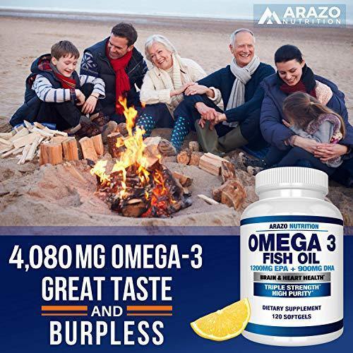 Omega 3 Fish Oil 4,080MG - High EPA 1200MG + DHA 900MG - Arazo Nutrition 120 Count Deal