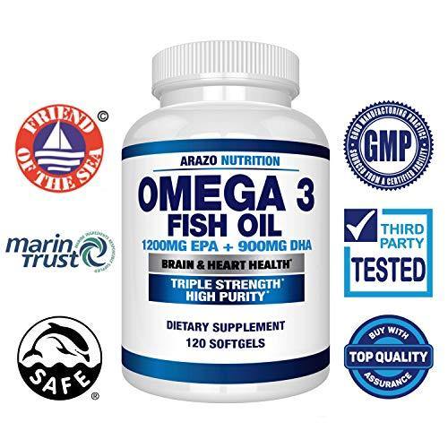 Omega 3 Fish Oil 4,080MG - High EPA 1200MG + DHA 900MG - Arazo Nutrition 120 Count Deal