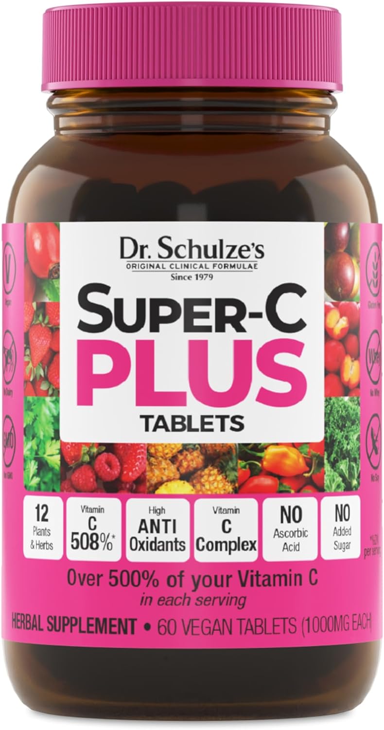 Dr. Schulze’s Super-C Plus Vitamin C Complex Clinical Herbal Formula 60 Chewable Tablets (1000 mg)