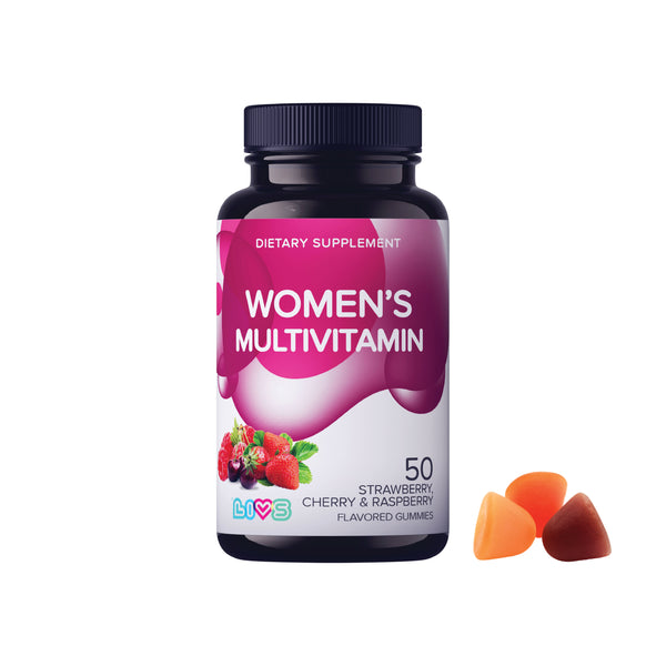 LIVS Women's Multivitamin Gummies 50 Strawberry, Cherry & Raspberry Flavored Gummies