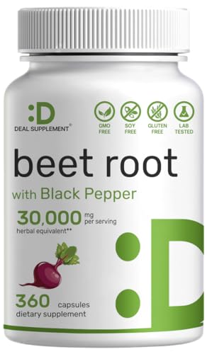 Beet Root Capsules 30000mg Per Serving, 360 Count, Nitric Oxide Supplements