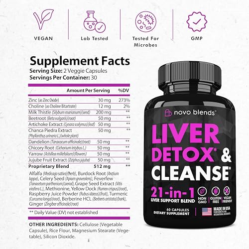 Novo Blends Liver Cleanse Detox & Repair Support Herbal Supplement - 60 Capsules