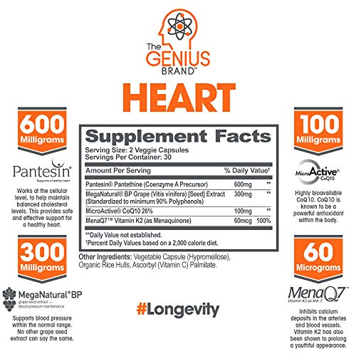 Genius Heart & Cardiovascular Health Supplement Antioxidant Energy for Men & Women 60 Veggie Pills