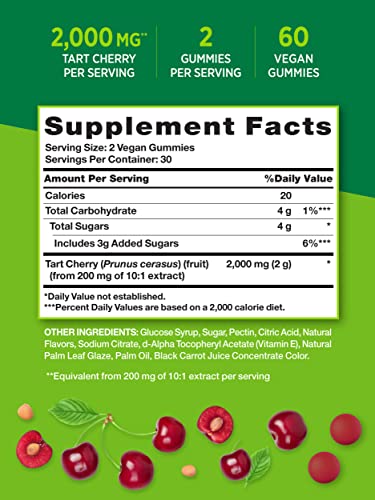 Nature's Truth Tart Cherry Gummies 2000mg 60 Count Natural Cherry Flavor