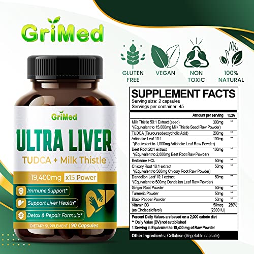 Ultra Liver Support Supplement 19400mg 50x Concentrated Extract - 90 Capsules