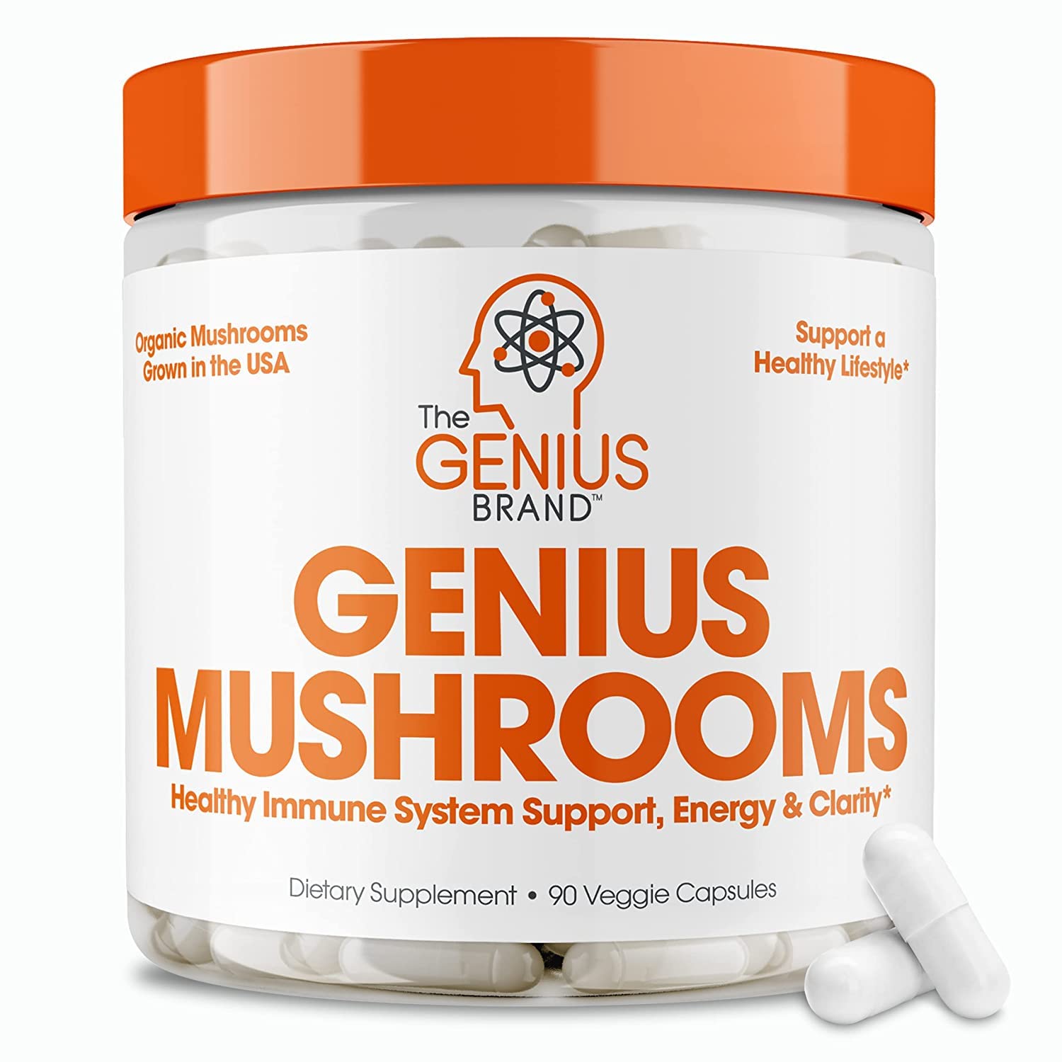 Genius Mushroom Lions Mane, Cordyceps and Reishi Immune System Booster & Nootropic Brain Supplement 90 Veggie Pills