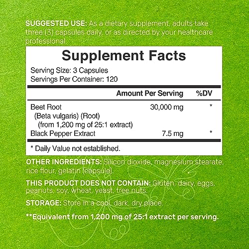 Beet Root Capsules 30000mg Per Serving, 360 Count, Nitric Oxide Supplements