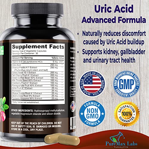 Uric Acid Advanced Formula – Kidney, Liver, Gallbladder, Urinary Tract Cleanse 60 Capsules
