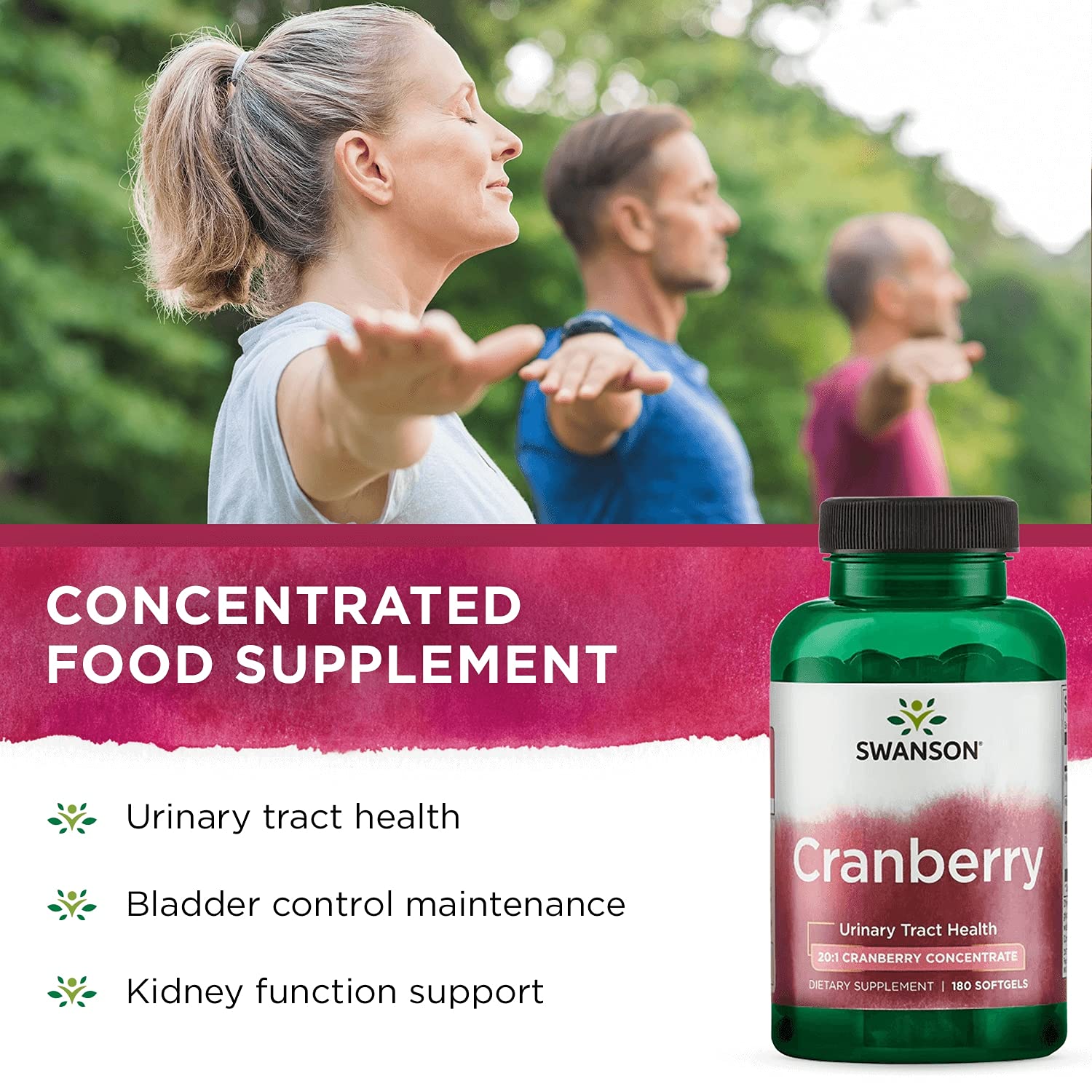 Cranberry Vitality Swanson's 20:1 Concentrated Supplement for Urinary Tract Health and Kidney Function (180 Softgels)