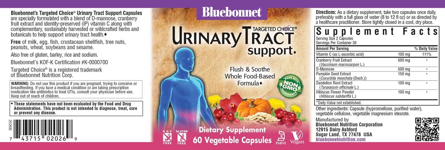 Bluebonnet Nutrition Targeted Choice Urinary Tract Support Herbal Blend, 60 Count