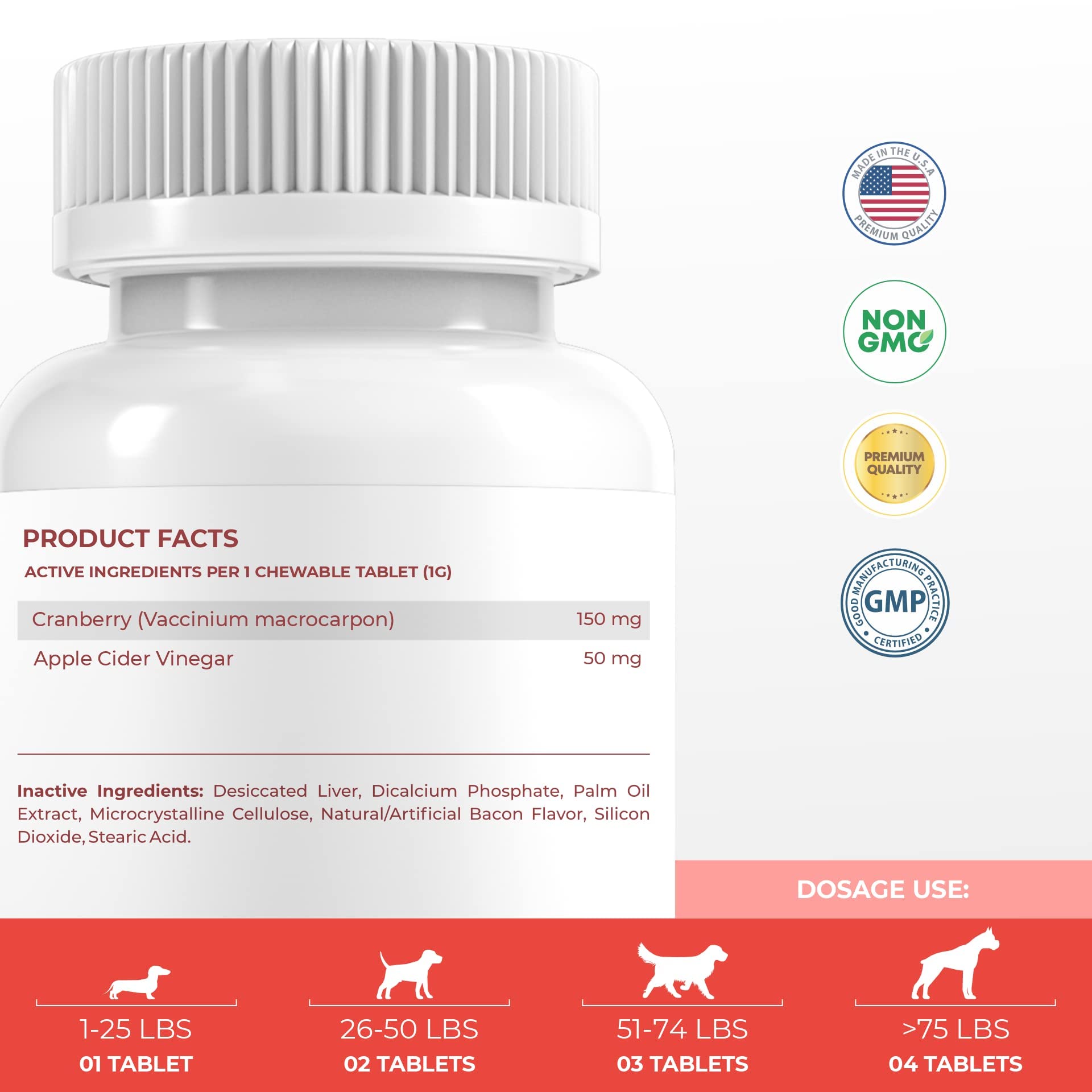 Cranberry for Dogs Urinary Tract Support Chewable Tablets 120 Tablets