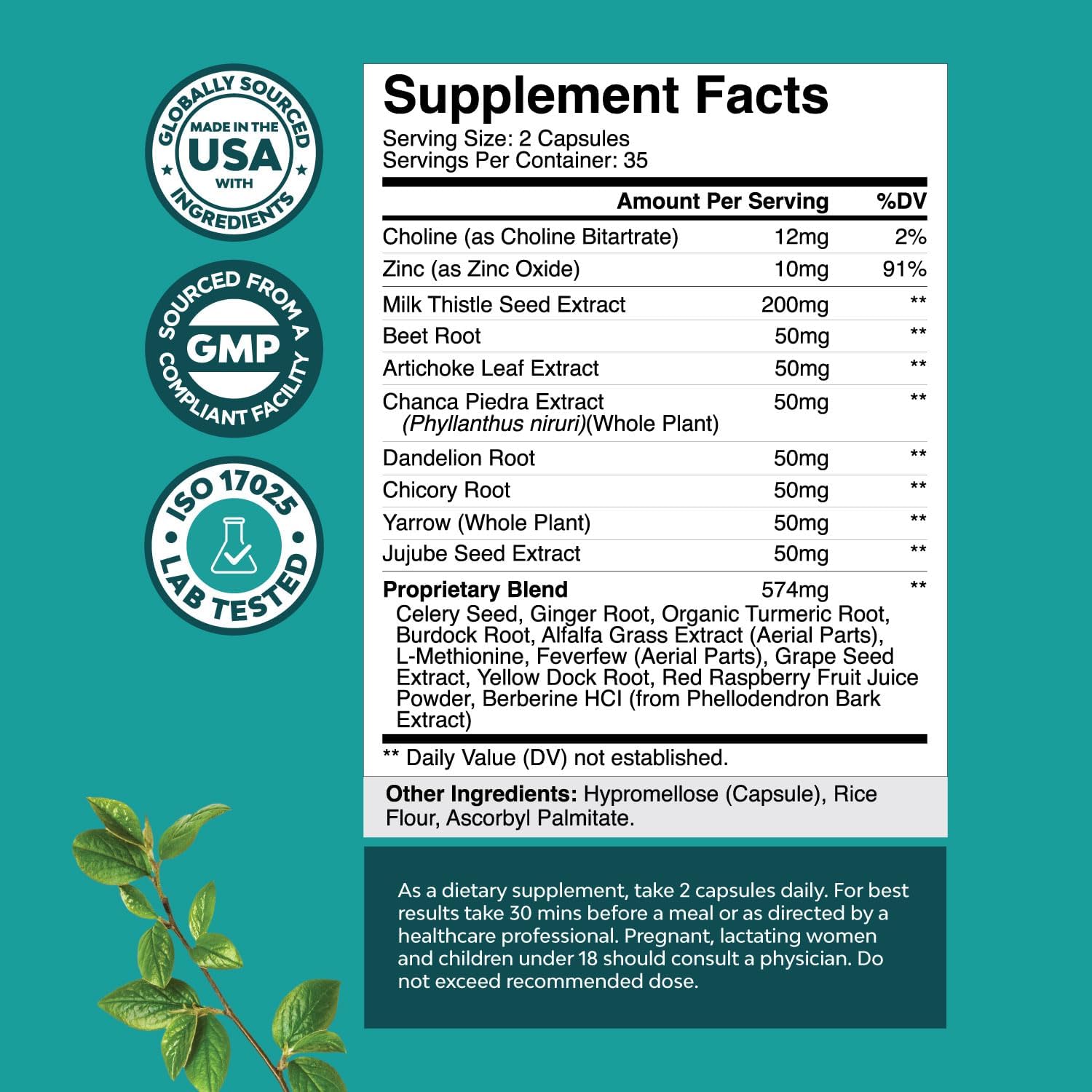 Liver Support Supplement: Milk Thistle, Dandelion Root, Turmeric - 70 Capsules