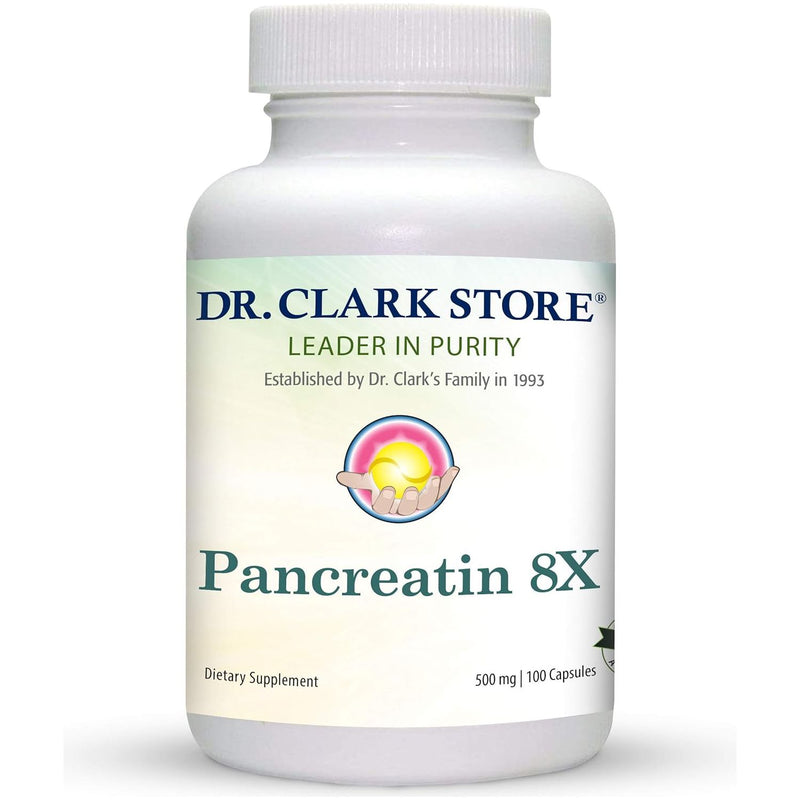 Dr. Clark Pancreatin 8X Enzyme Supplement Supports Optimal Digestion - 100 Gelatin Capsules