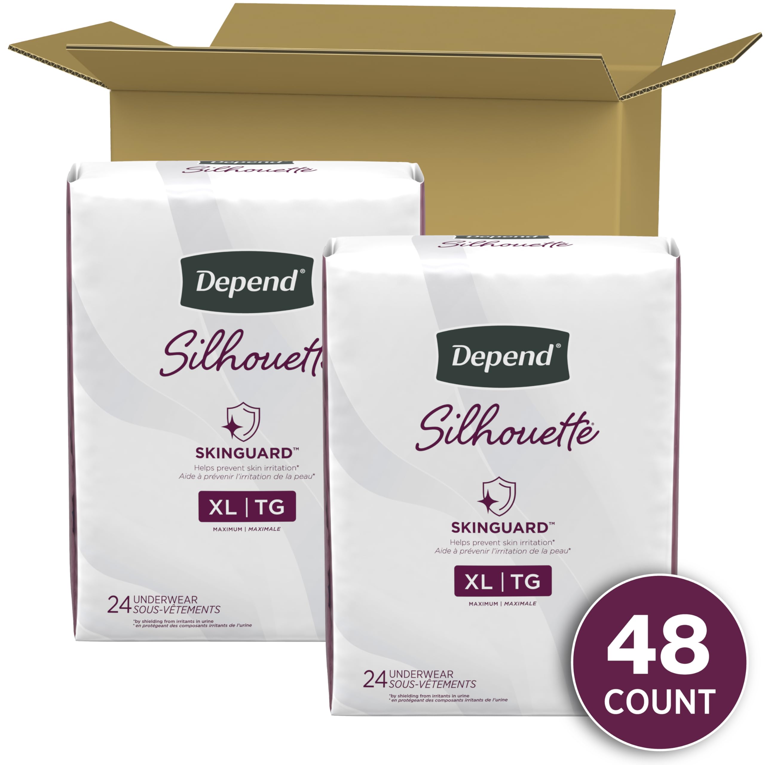 Depend Silhouette Women's Incontinence Underwear, Extra-Large, Maximum Absorbency - 48 Count (2 Packs of 24)