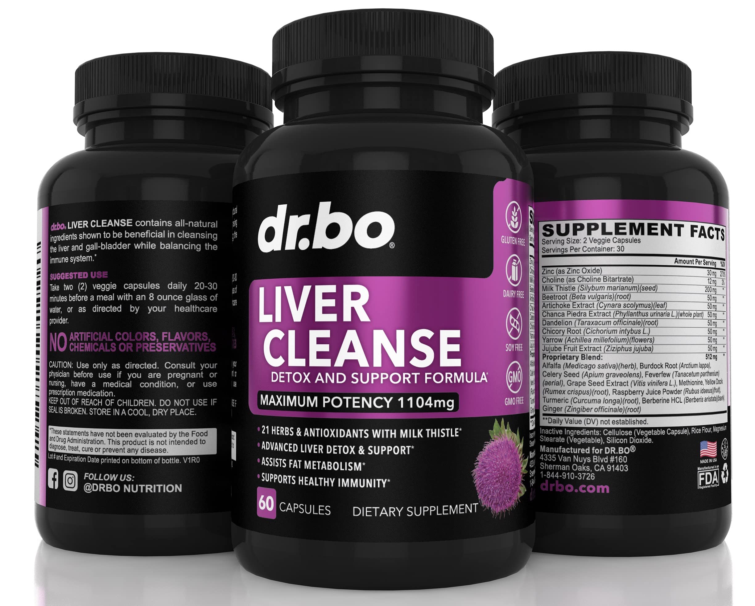 Liver Cleanse Detox Support Artichoke, Berberine, Turmeric, Milk Thistle, Dandelion