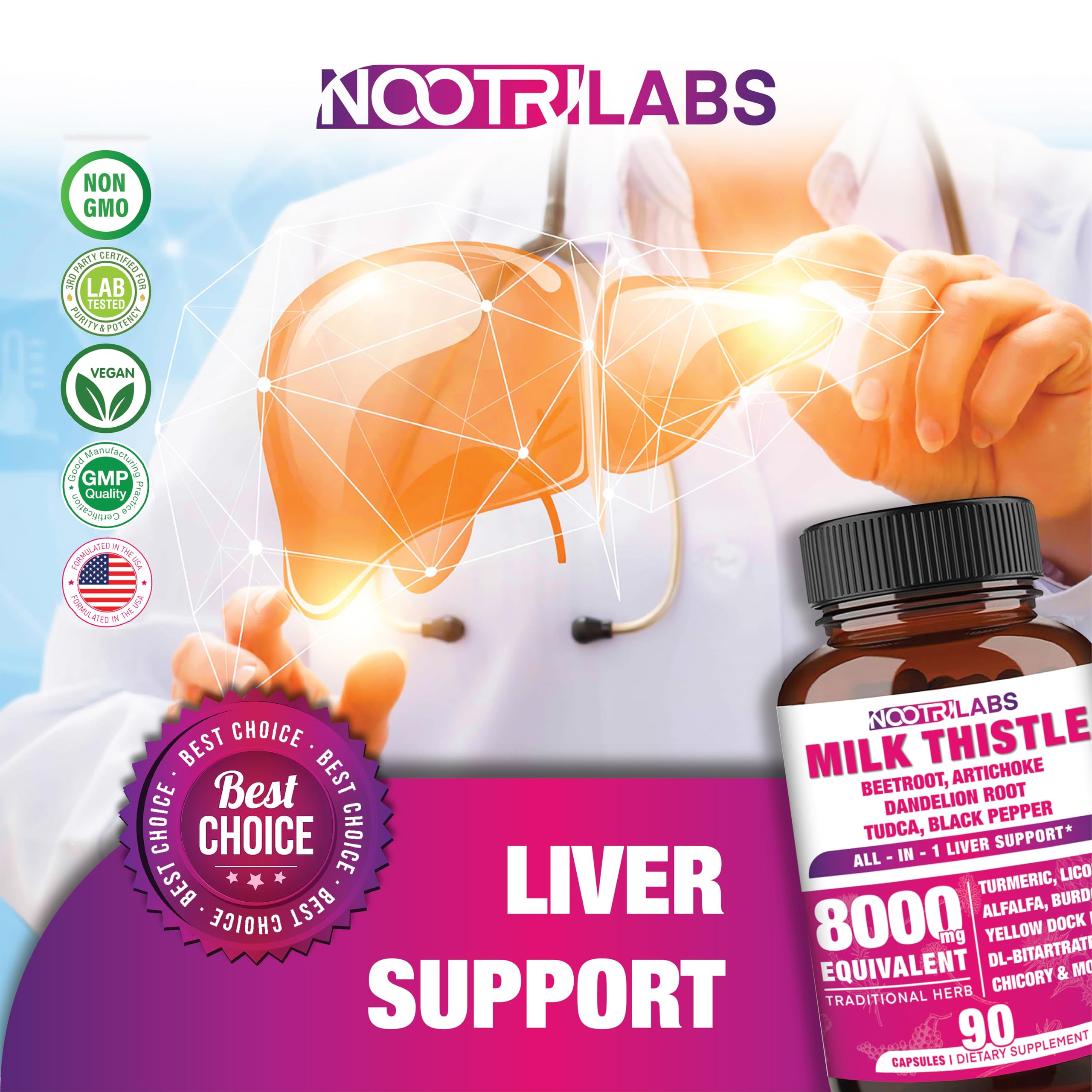 All-in-1 8000mg Milk Thistle Liver Support - 90 Vegan Capsules
