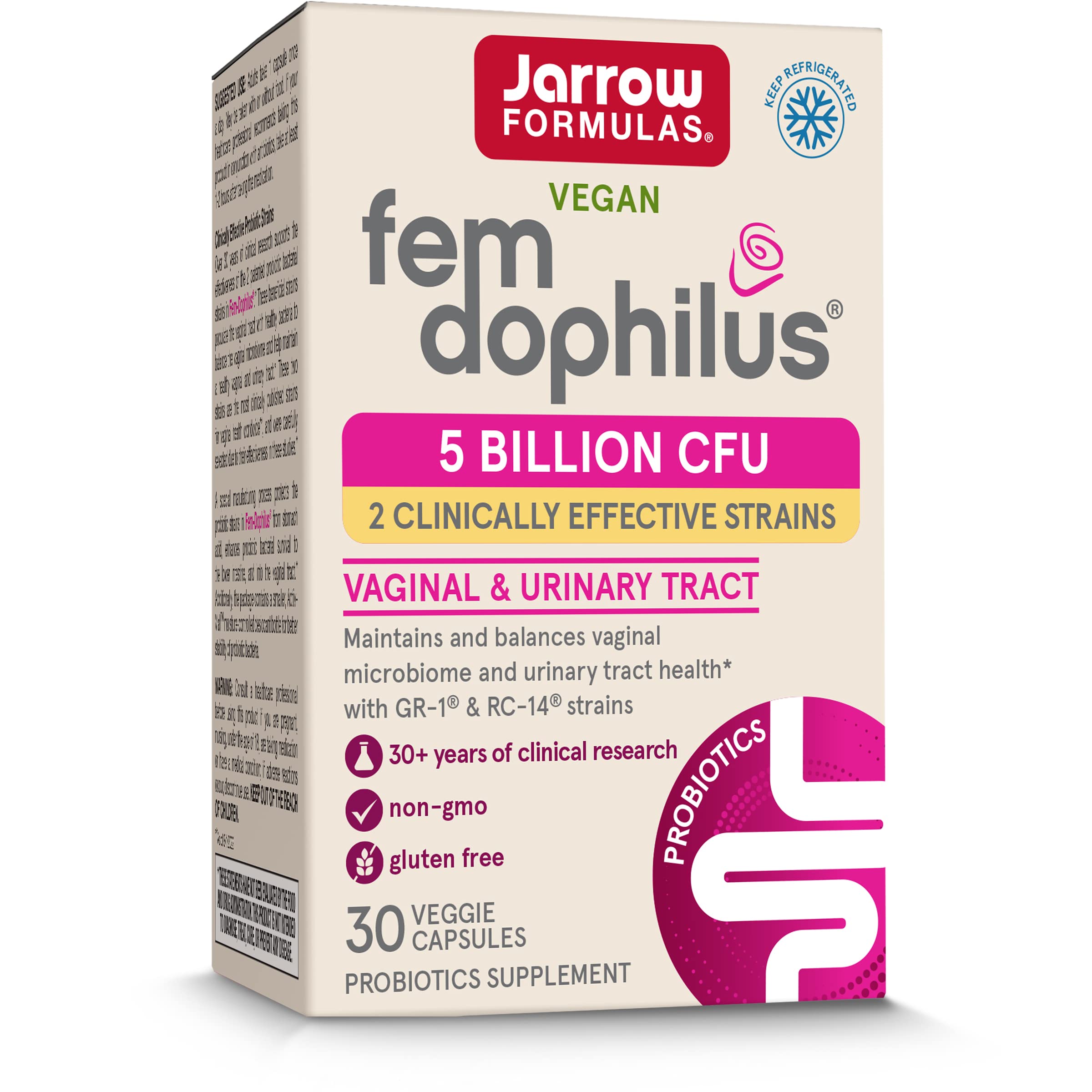 Jarrow Formulas Fem-Dophilus Women’s Probiotic - Urinary Tract Health - 30 Veggie Capsules