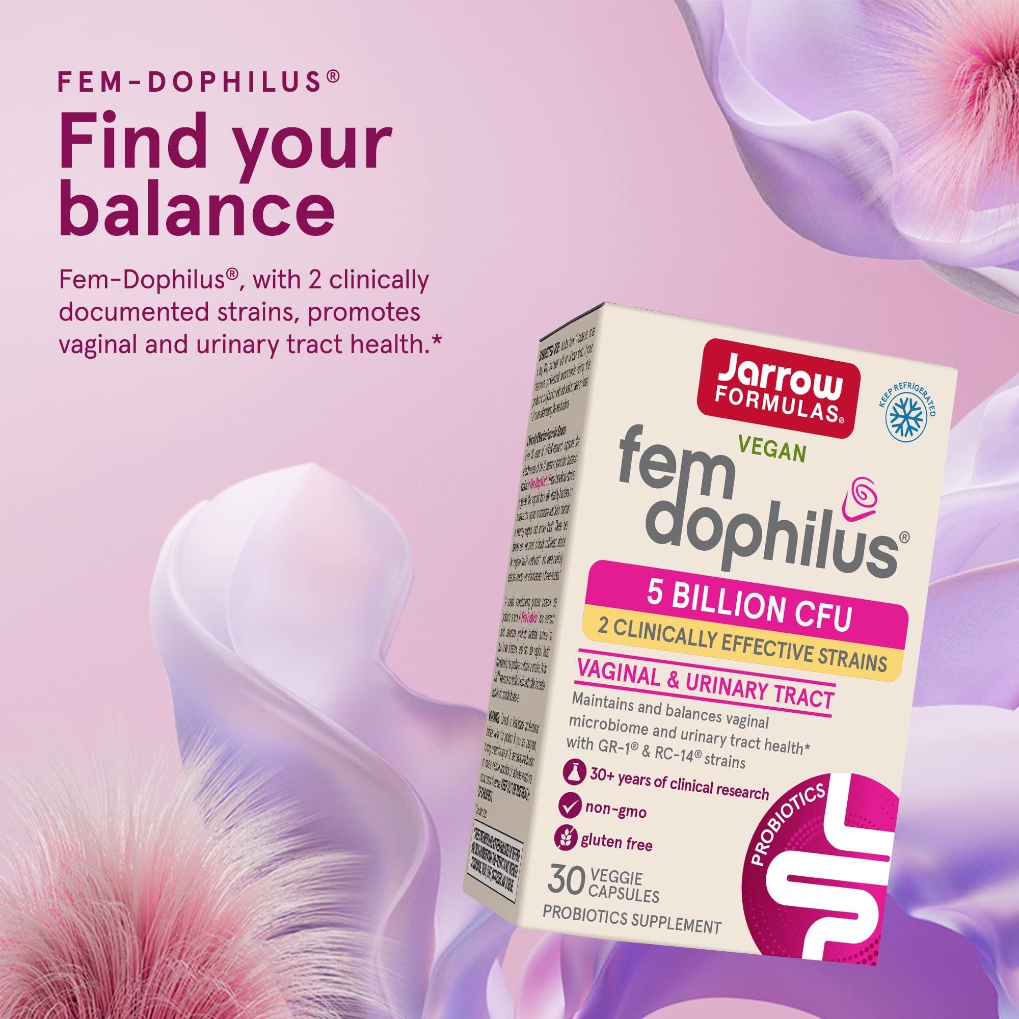 Jarrow Formulas Fem-Dophilus Women’s Probiotic - Urinary Tract Health - 30 Veggie Capsules