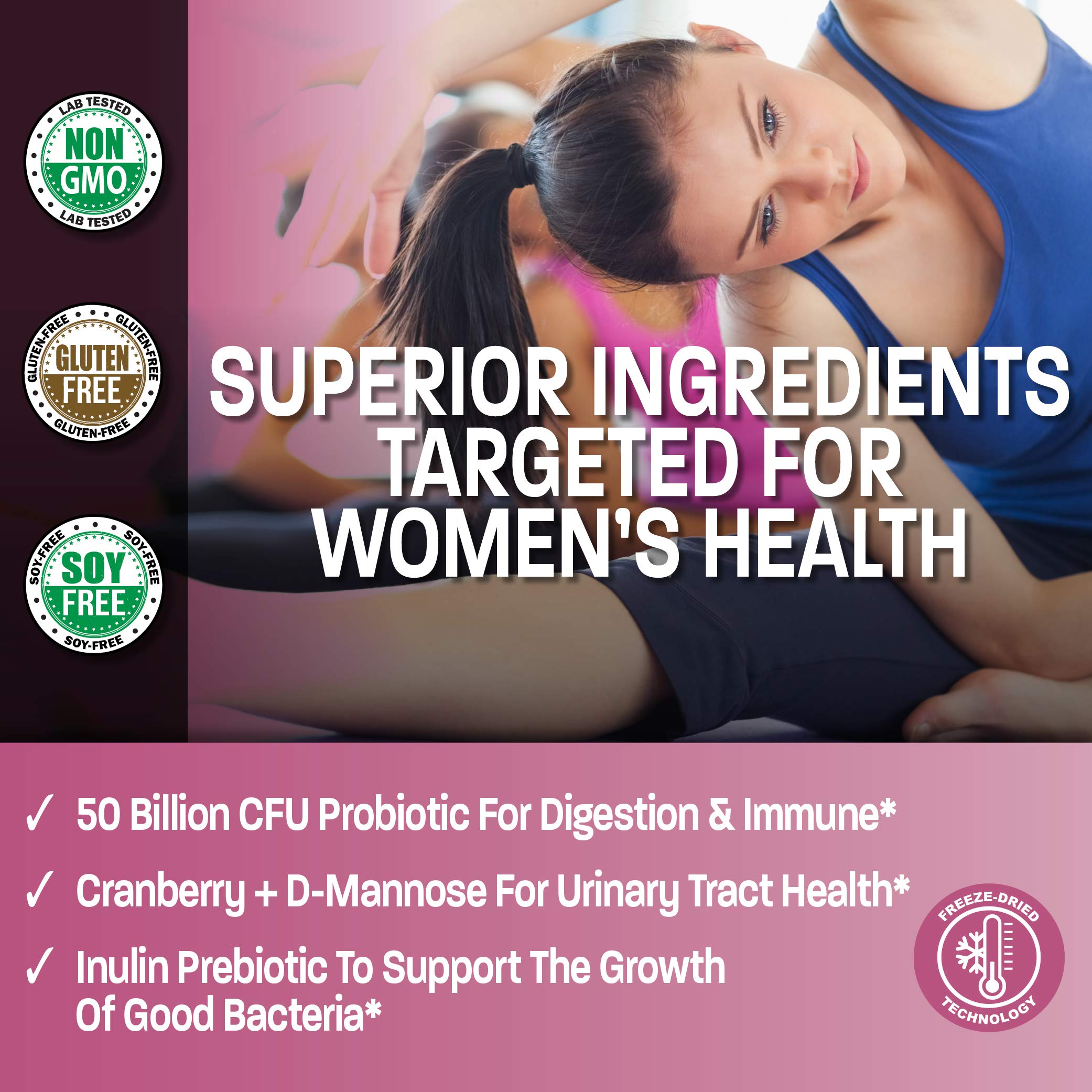 Bronson Women's Probiotic 50B CFU + Prebiotic - Vaginal Health, Digestion, Immune & UT Support
