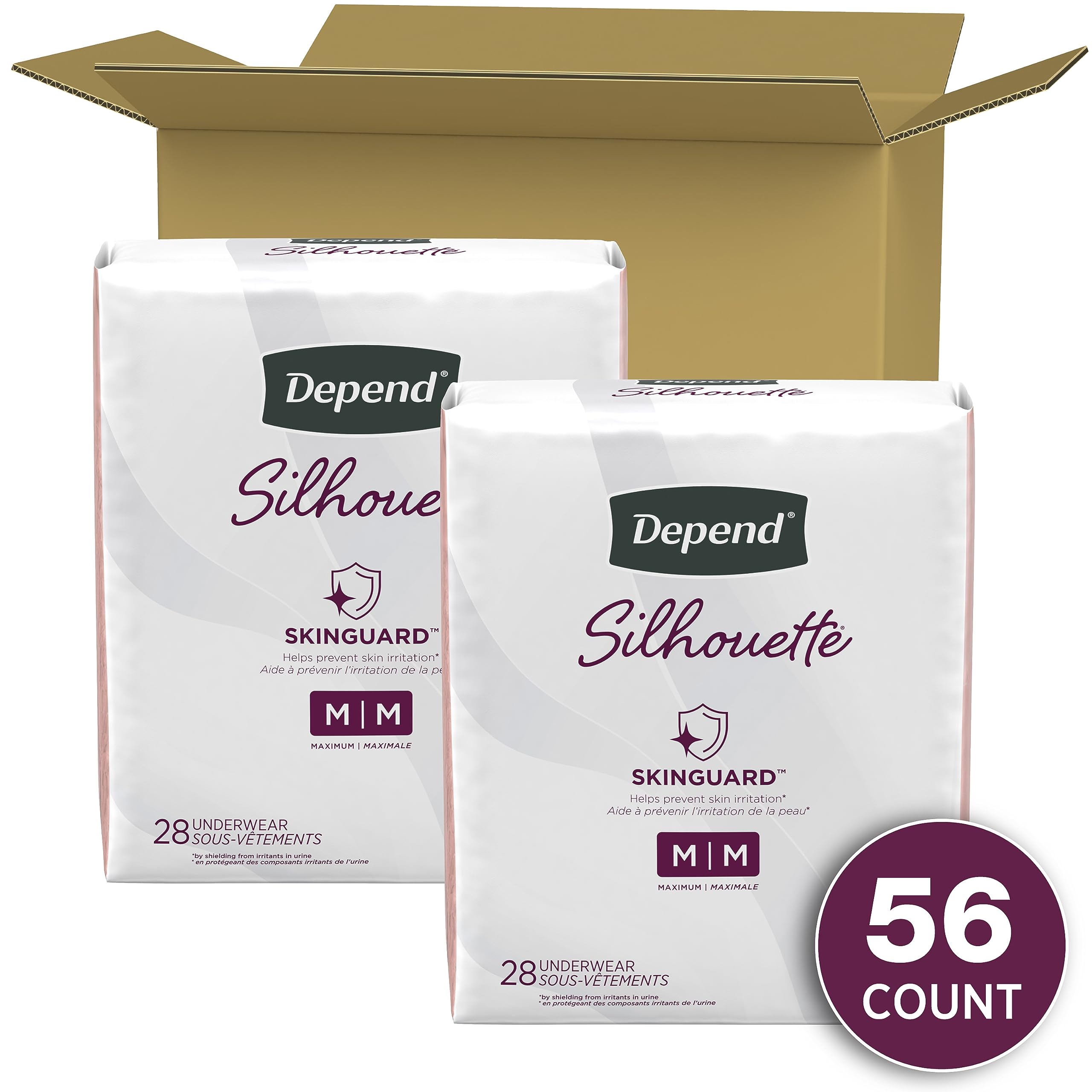 Depend Silhouette Women's Incontinence Underwear, Medium, Maximum Absorbency - 56 Count (2 Packs of 28)