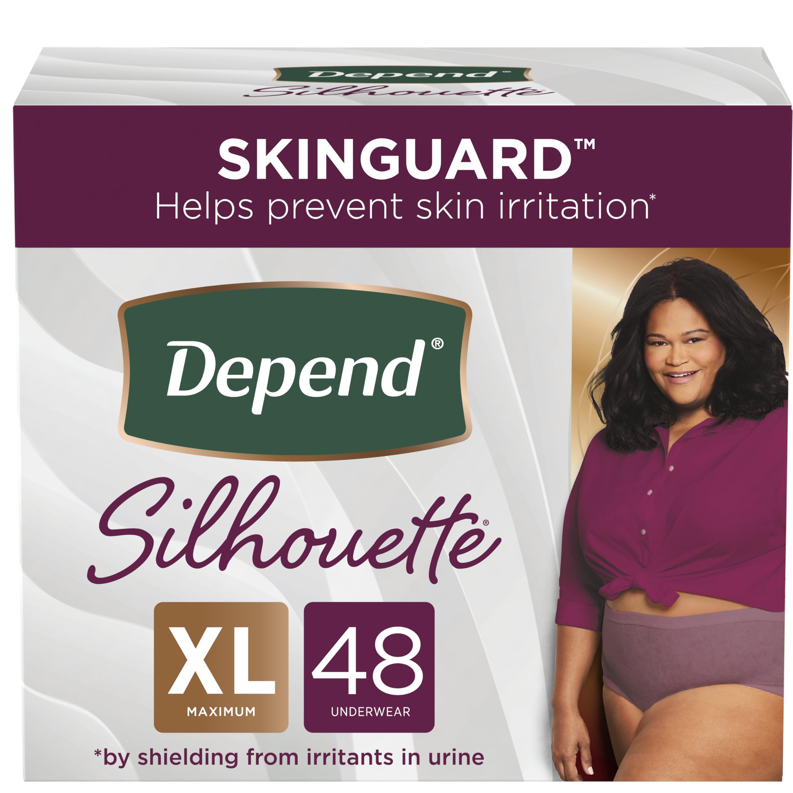 Depend Silhouette Women's Incontinence Underwear, Extra-Large, Maximum Absorbency - 48 Count (2 Packs of 24)