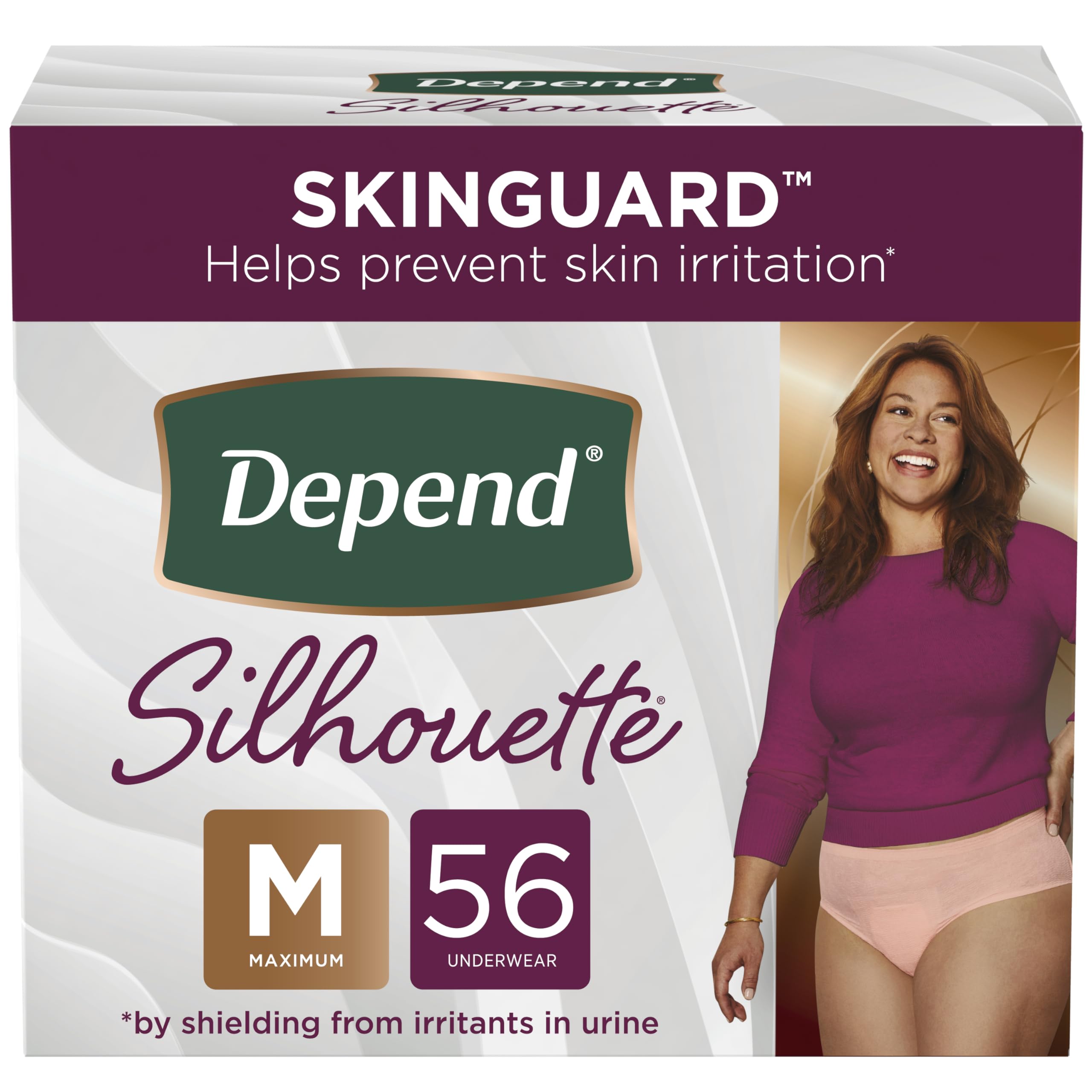 Depend Silhouette Women's Incontinence Underwear, Medium, Maximum Absorbency - 56 Count (2 Packs of 28)
