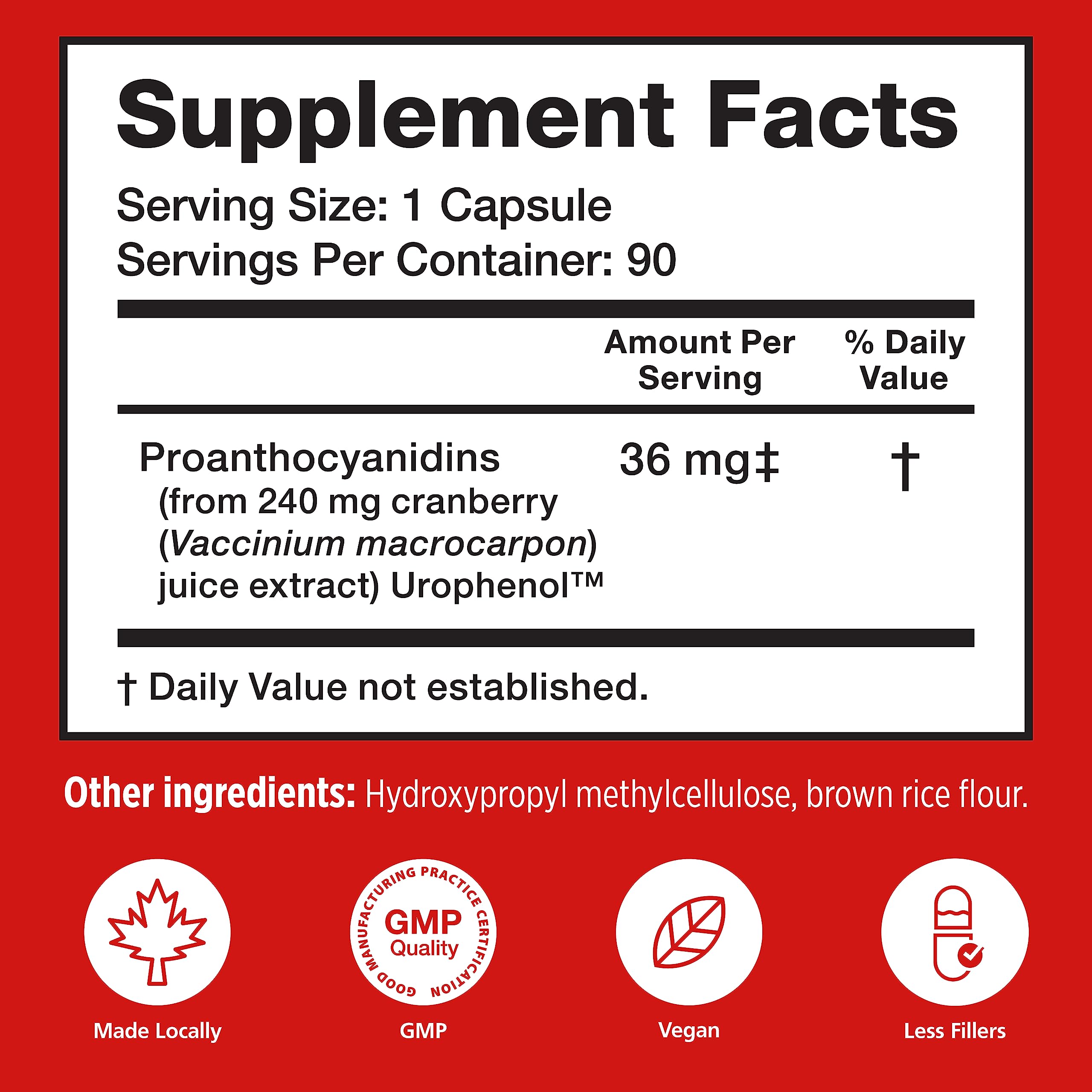 Utiva Cranberry PACs Urinary Tract Health Supplement (90 Vegi Capsules)