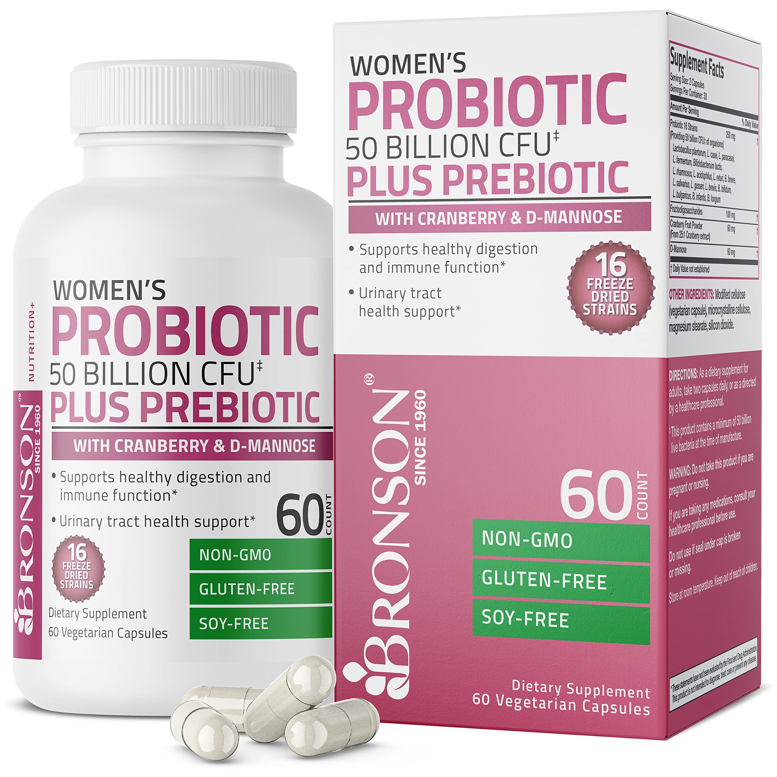 Bronson Women's Probiotic 50B CFU + Prebiotic - Vaginal Health, Digestion, Immune & UT Support