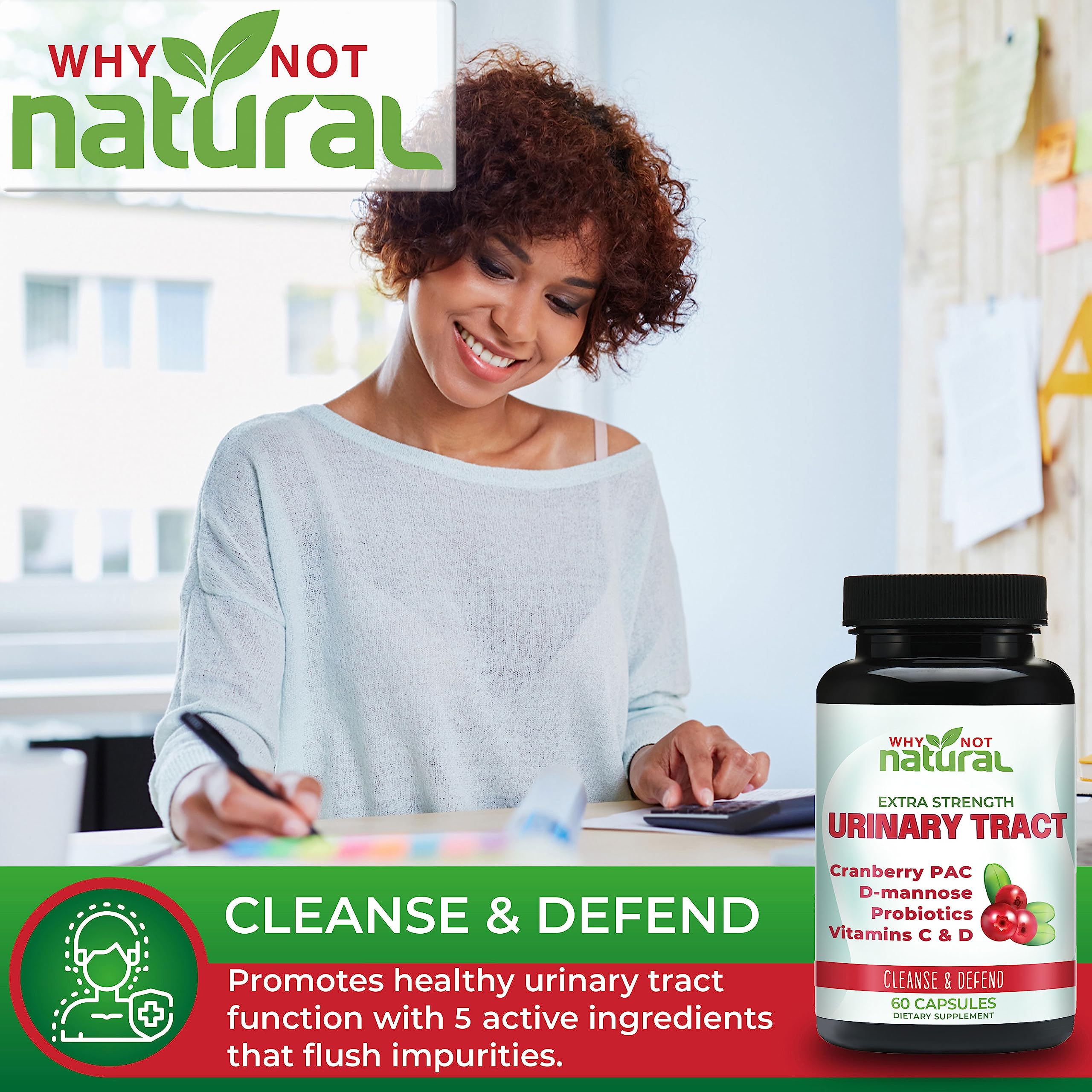 Why Not Natural 5-in-1 UTI Pills with D Mannose- Urinary Health Formula for Women and Men
