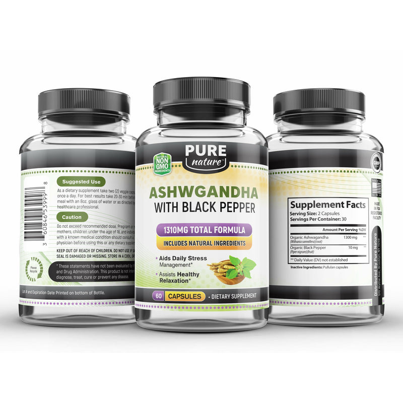 Ashwagandha, 2700mg, W/Black Pepper, Restful Sleep and Relaxation, Natural Energy Supplement 60's