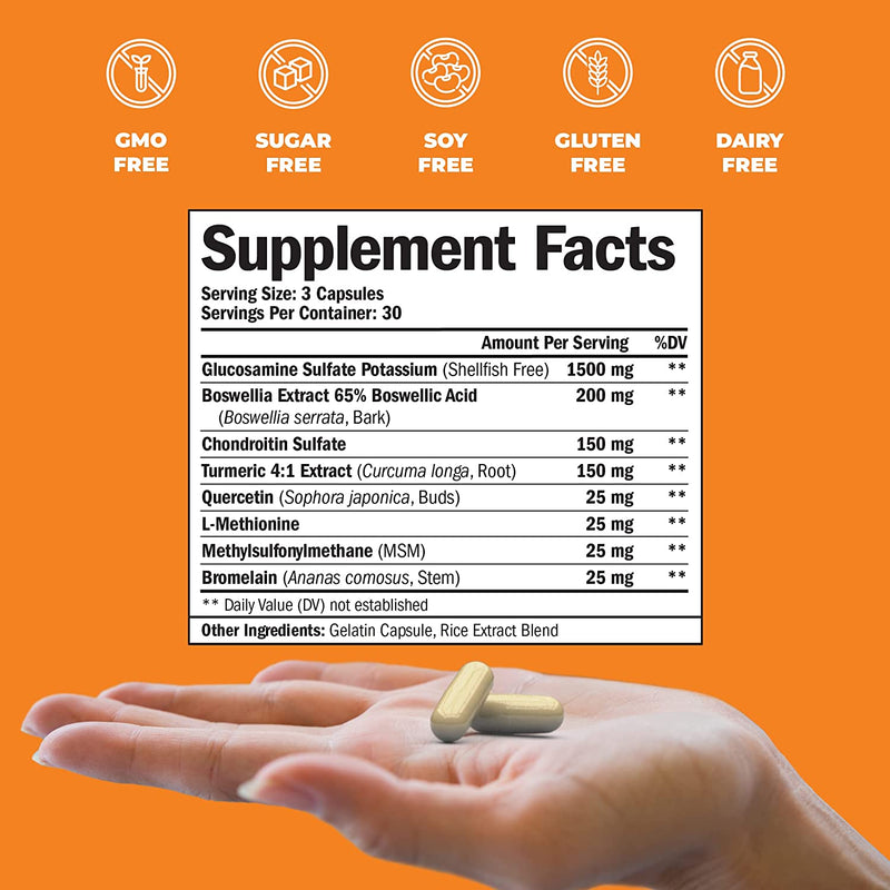 Glucosamine with Chondroitin Turmeric MSM Helps Inflammatory Response, Antioxidant Properties 90 Caps