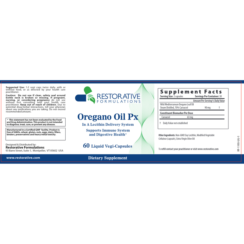 Oregano Oil Px 60 Liquid vegi caps | Restorative Formulations