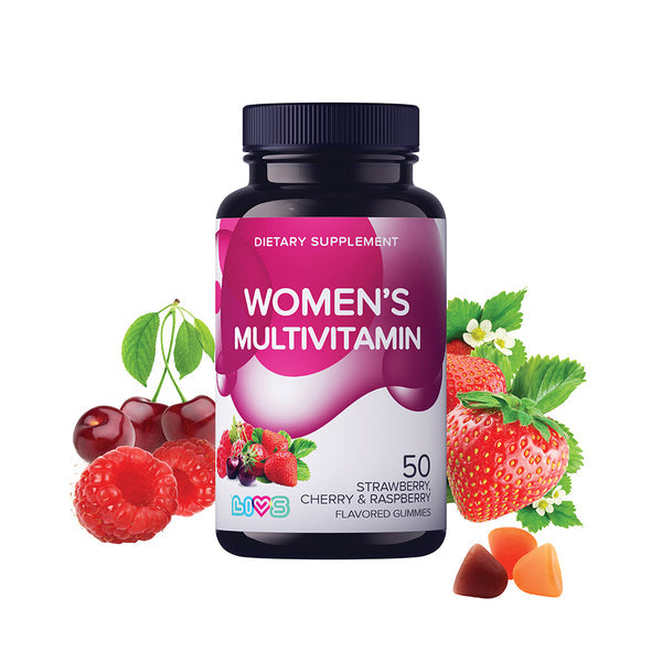 LIVS Women's Multivitamin Gummies 50 Strawberry, Cherry & Raspberry Flavored Gummies